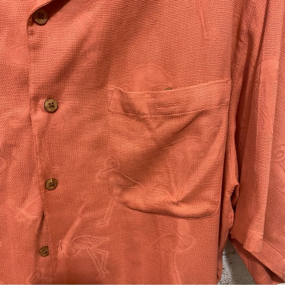 Caribbean Orange Silk Cotton Flamingo Embroidered Button Up - Picture 3 of 5